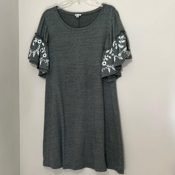 Spense Boho Embroidered Flutter Sleeve Green Dress - Picture 1 of 8